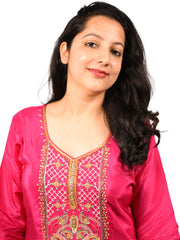 Pink Silk Fabric Embroidered suit with Banarasi Dupatta