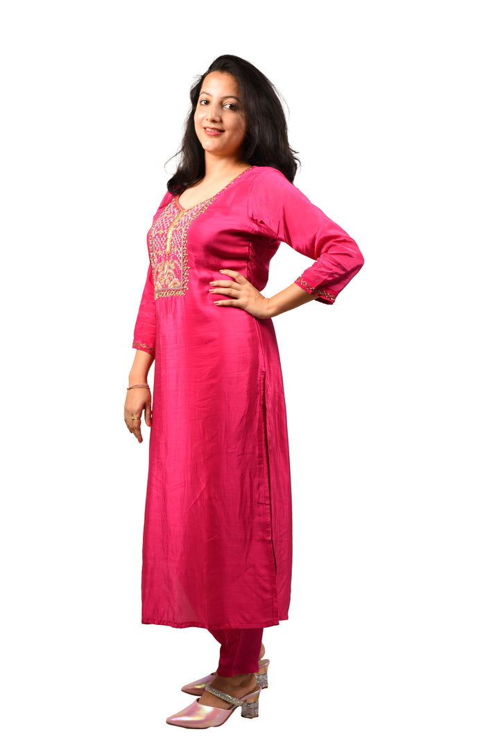 Pink Silk Fabric Embroidered suit with Banarasi Dupatta