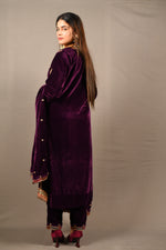 Load image into Gallery viewer, Wine Soft Premium Velvet Zari Work Suit
