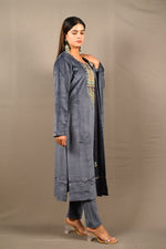 Load image into Gallery viewer, Grey Soft Premium Velvet Zari Work Suit
