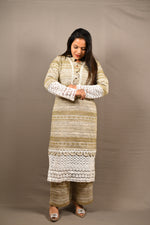 Load image into Gallery viewer, White and Brown Soft Woolen 2 Piece Suit
