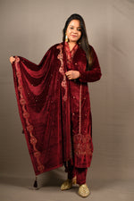 Load image into Gallery viewer, Maroon Soft Premium Velvet Floral Embroidered Suit
