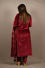 Load image into Gallery viewer, Maroon Soft Premium Velvet Floral Embroidered Suit
