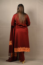 Load image into Gallery viewer, Kashmiri Embroidered Maroon 3 Piece Woolen Suit With Shawl
