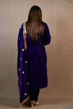 Load image into Gallery viewer, Blue And Purple Soft Premium Velvet Suit With Gota Work Dupatta
