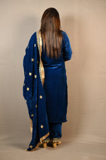 Load image into Gallery viewer, Blue And Purple Soft Premium Velvet Suit With Gota Work Dupatta
