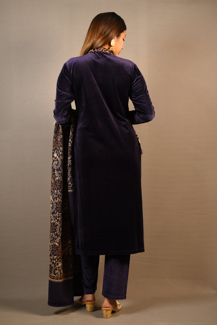 Fully Embroidered Blue Soft Premium Velvet Suit