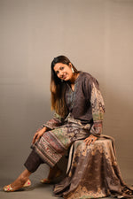 Load image into Gallery viewer, Brown Karachi handwork on neck Print Woolen 3 Piece Suit
