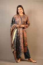 Load image into Gallery viewer, Blue Karachi handwork on neck Print Woolen 3 Piece Suit
