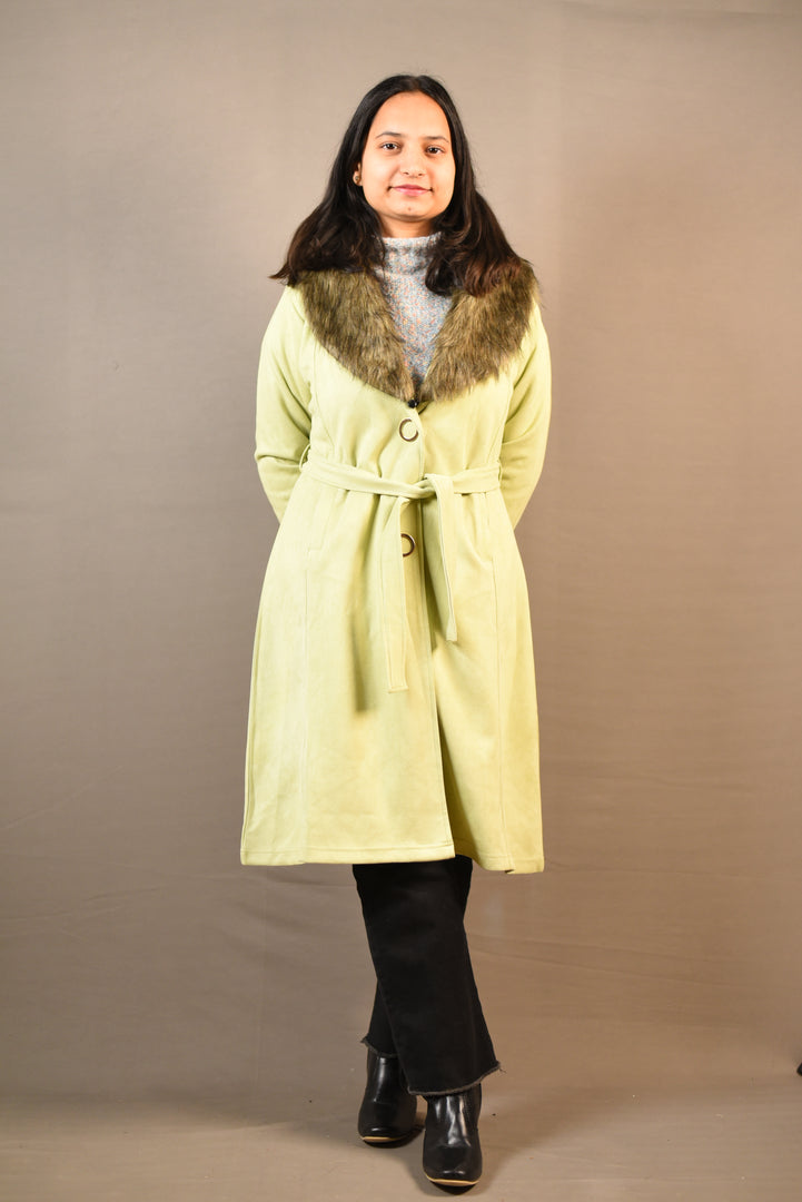 Long soft Woolen Coat with Fur Attachment