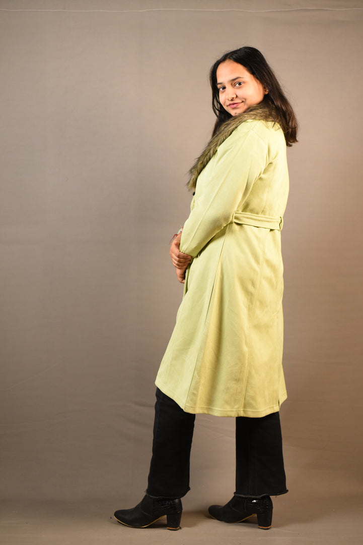 Long soft Woolen Coat with Fur Attachment