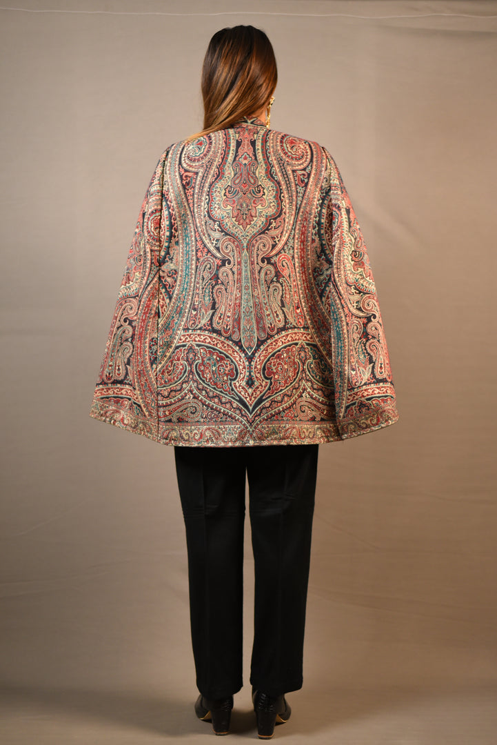 Multi Color Traditional Printed Fine Wool Silk Cape Dress