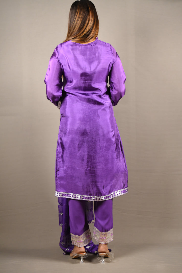 3 Piece cotton silk suit with organza Dupatta