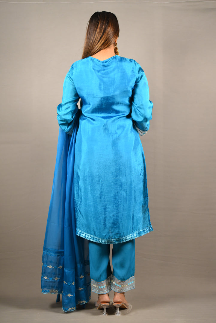 3 Piece cotton silk suit with organza Dupatta