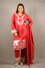 Load image into Gallery viewer, 3 Piece cotton silk suit with organza Dupatta
