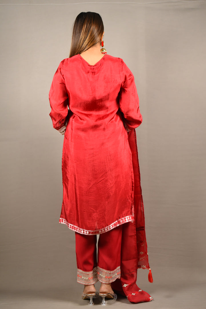 3 Piece cotton silk suit with organza Dupatta