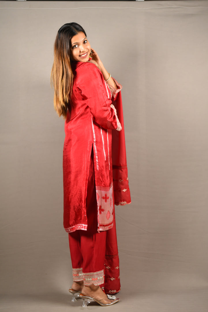 3 Piece cotton silk suit with organza Dupatta