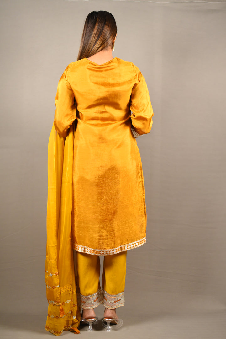 3 Piece cotton silk suit with organza Dupatta