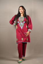 Load image into Gallery viewer, With Jutti Maroon embroidered soft Woolen 2 Piece
